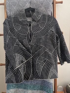 Anthropologie Black and White Striped Geometric Knit Cardigan
